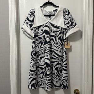 NWT 1X Smak Parlour B&W Psychedelic Floral 60’s dress